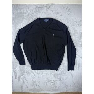 Polo Ralph Lauren Sweater Mens XL Black V Neck Long Sleeve Pullover Casual